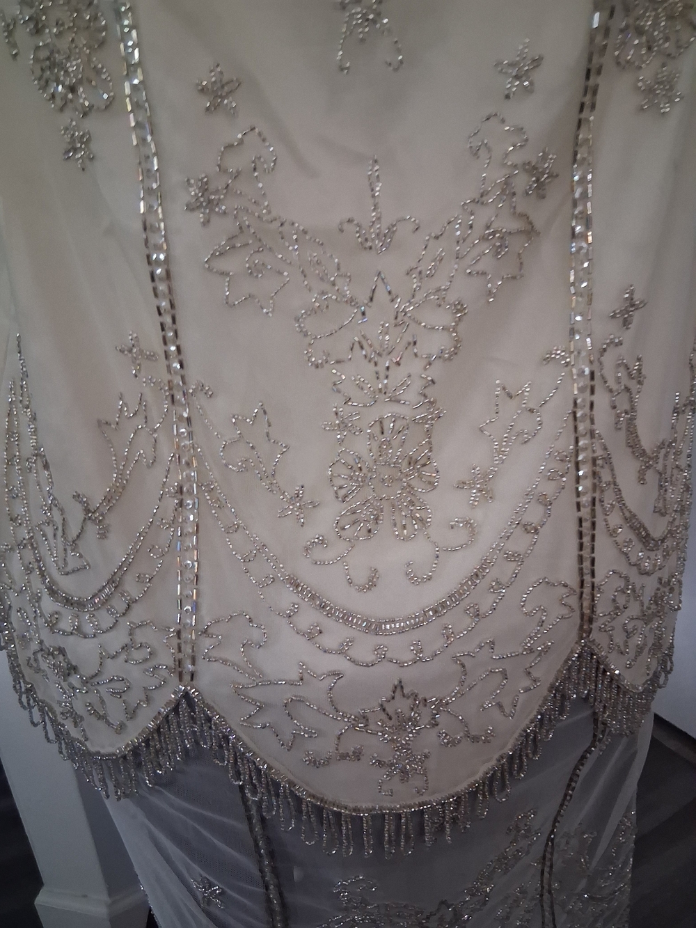 Embellished Ivory Evening Dress with Beaded Detail - Picture 3 of 13